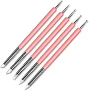 HIGHROCK 5Pcs Nail Art Dotting Tools Nail Silicone Brush Dual Head Dotting Drawing Painting Pen Clay Pottery Modeling Sculpting Drawing Tools (PINK)