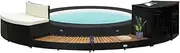 Spa Surround Black Poly Rattan and Acacia Wood,Pool & Spa Accessories 29KG-310092