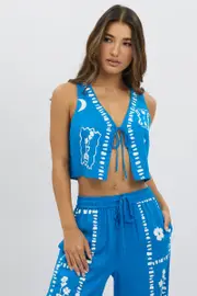 Blue Tie Up Front Top - Size 16XL, Women's Jacket