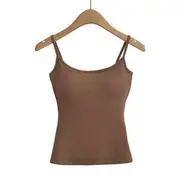 Plain Slim-Fit Padded Crop Cami Top Coffee - S