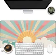 KOAIWPAE Large Gaming Mouse Pad for Desk, Boho Pastel Sun Desk Mat, Colorful Sunshine Desk Pad, 31.5"x15.7" Extended Big Computer Keyboard Mouse Pad with Non-Slip Base and Stitched Edge