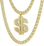 [NYUK] Gold Chain for Men with Dollar Sign Pendant Necklace