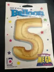 40" Number 5 - Gold Megaloon Foil Mylar Party Balloon, Pack of 1 by Betallic New