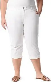 [Gloria Vanderbilt] Women's Cargo Capri Tab Roll Cuff with Zip Front and Elastic Waist Standard, Vintage White, 24 Plus