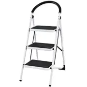 FORCLOVER Step Stools 9" 3-Step Aluminum Foldable Retractable Handgrip Silver
