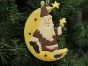 Rustic Santa Claus on the Moon Christmas Ornament, Wooden