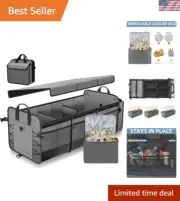 Large Car Trunk Organizer with Cooler Bag Collapsible Multi-Compartments