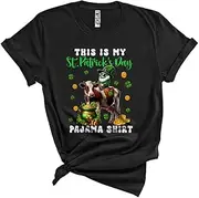[Generic] This is My St. Patrick's Day Pajama Shirt, Lovely Gnome Riding Cow, Gnomies Shamrocks Unisex T-Shirt