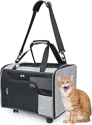 Cat Carrier with Wheels, Cat Carrier on Wheels, Pet Carrier with Shoulder Strap, Shoulder Bag, Breathable Capacity Application for Dog Dolls, Kitten Excursion Vehicle Bus, Subway, Subway