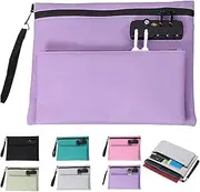 [Generic] Travel Lock Bag, Double Layer Money Bag with Lock & Zipper-Anti-Theft Certificates Organizer for Cash-Passports, IDs, Important Documents, Combination Protection Secure Storage (Purple)