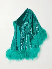 [Taller Marmo] Taller Marmo - Piccolo Disco Ubud One-shoulder Feather-trimmed Crepe Midi Dress - Green - IT42 IT 42 Green