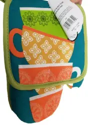 2pc Kitchen Set: 1 Jumbo Pot Holder & 1 Oven Mitt, COLORFUL COFFEE CUPS STACK,BH