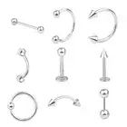 (Steel Color)Body Piercing Ring 9Pcs Eyebrow Lip Nail Body Piercing Jewelry Set