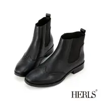 在飛比找momo購物網優惠-【HERLS】短靴-翼紋沖孔側鬆緊切爾西皮革短靴(黑色)