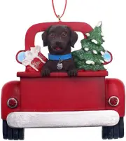 Kurt Adler Chocolate Labrador in Back of Truck Hanging Ornament 5 in. High,