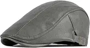 [GerRit] Men's Beret Hats Men's Retro Thick Pu Leather Beret Caps Flat Cap Mens Hat Flat Cap (Color : Gray, Size : One Size)