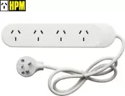 HPM 4-Way Outlet 2400W 10A 240V Powerboard 1m Power Cord 4 Outlets/Socket White