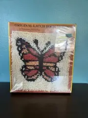 Vintage Monarch Butterfly Latch Hook Rug Wall Pillow 12x12” Sealed Rainbow Mills