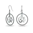 Circle Aum Om Ohm Sanskrit Drop Earrings Yogi .925 Silver Fish Hook