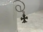 2 Glass Votive Tea Light Candle Holders with Silver Cross Charms Set of 2