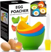 Egg Poacher Poached Egg Cooker with Ring Standers Food Soft Silicone 4Pack