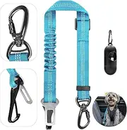 DRGXLE Dog Seat Belt, Pet Car Safety Rope, Woven Elastic Rotating Dog Rope Car Fixator with Adjustable Length (21-27in, Blue) and Dog Poop Leak Proof Bags