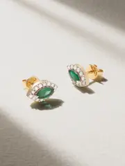 [HOUSE OF MERAKI] HOUSE OF MERAKI - Myra Mini 18-karat Gold, Emerald And Diamond Earrings - One size One size Gold