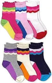 [Jefferies Socks] girls Scalloped Stripe Crew Novelty Socks 6 Pack