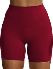 [Aoxjox] Siren Workout Biker Shorts for Women Tummy Control High Waisted Hidden Scrunch Athletic Gym Running Yoga Short 6", Rumba Red, Small