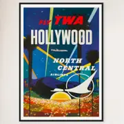 Galrie Hollywood Vintage Travel Poster Retro Art Print of Iconic Hollywood Glamour Art, Black Frame, 70 x 100cm (28 x 40inch)