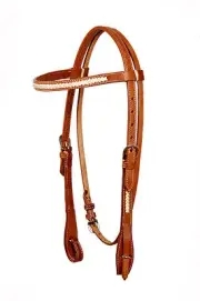 Western Natural Leather Browband Style With Natural Rawhide Braiding Headstall