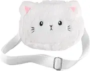[Kasoud] Cute Cartoon Cat Shoulder Bag, Children Handbag, Girls Handbag, Kids Handbag, Toddler Handbag, Kids Bags, Cross Body Bag Women Plush, Plush Cross Body Bag, Fluffy Cross Body Bag (White), White