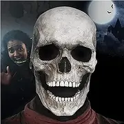 PRAABDC Halloween Skull Mask, Creepy Full Head Skull Mask with Moving Jaw
