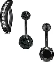 [MODRSA] Short Belly Button Ring Belly Rings for Women Short Bar Belly Button Rings Surgical Steel Belly Button Piercing Jewelry 6mm Belly Rings Opal Navel Rings Clicker Belly Button Ring Black,