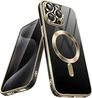 JETech Electroplated Case for iPhone 15 Pro 6.1-Inch, Compatible with MagSafe, Camera Lens Full Protection, Shockproof Soft TPU Phone Cover, Solid Color Back (Black Titanium)