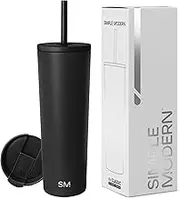 Simple Modern 28oz Classic Tumbler with Straw Lid & Flip Lid - Travel Mug Gift Vacuum Insulated Coffee Beer Pint Cup - 18/8 Stainless Steel Water Bottle - Midnight Black