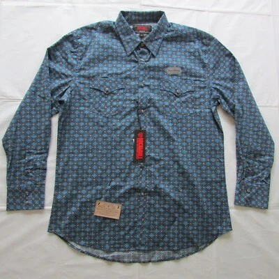Rock & Roll Men's XL Long Sleeve Modern Fit Print Snap Western Shirt Blue