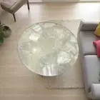 24" Round White Quartz Stone Coffee Table Crystal Healing Gemstone Modern Decors