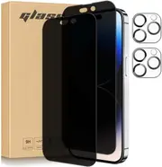 [2+2 Pack] Privacy Screen Protector for iPhone 14 Pro (6.1 inch) with Camera Lens Protector Tempered Glass Case Friendly- 2 Pack Each