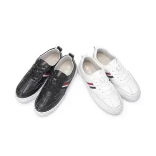 【FUFA Shoes 富發牌】真皮復古拼接休閒鞋-黑/全白 8078L(女鞋/休閒鞋/真皮鞋/小白鞋/真皮休閒鞋)