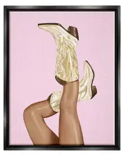 Pink Country Cowgirl Boots Framed Floater Canvas Wall Art by Ziwei Li