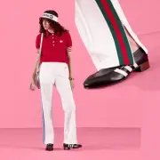 GUCCI PANTS ADIDAS X WHITE COTTON FLARED JOGGING TREFOIL WEB $1,400 sz XS