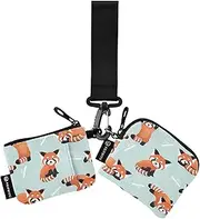 [Caihoyu] Women's Coin Wallet Card Holder Mini Fashion Key Chain Wallet Change Purse with Zipper Coin Pocket for Ladies Girls 2 Packs, cute red panda, 4.13"(L) x 3.5"(W), Travel Accessory