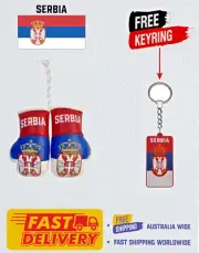 SERBIAN FLAG , SERBIA , MINI BOXING GLOVES , BUY 1 PAIR GET 1 FREE KEYRING