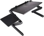 Adjustable Laptop Stand Aluminum Alloy Bed Table Stand Foldable Legs Laptop Notebook Riser Reading Holder Tray with Mouse Pad Black One Size