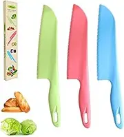 Jawbush Professional Lettuce Knife to Prevent Browning, 11 Plastic Serrated Knifes for Veggies, Fruit, Cake, Salad, Chef Knife for Cooking and Cutting - Safe & Durable Nylon Knife Set, 3 Pieces