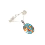 925 Solid Sterling Silver Oyster Turquoise Chain Pendant-19.5 Inch O333