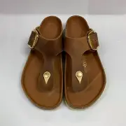 Birkenstock New w/ Box Gizeh Big Buckle Cognac Oiled Leather Exquisite Narrow