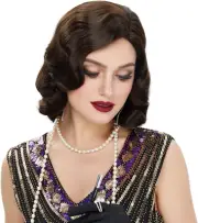 1920S Brown Retro Finger Wave Wigs Long Curly Natural Wavy Synthetic Wig for Wom
