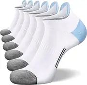 [FITRELL] 6 Pack Ankle Running Socks for Men and Women Low Cut Cushioned No Show Athletic Sports Compression, Shoe Size 7-9, White Sky, White Sky, 7-9